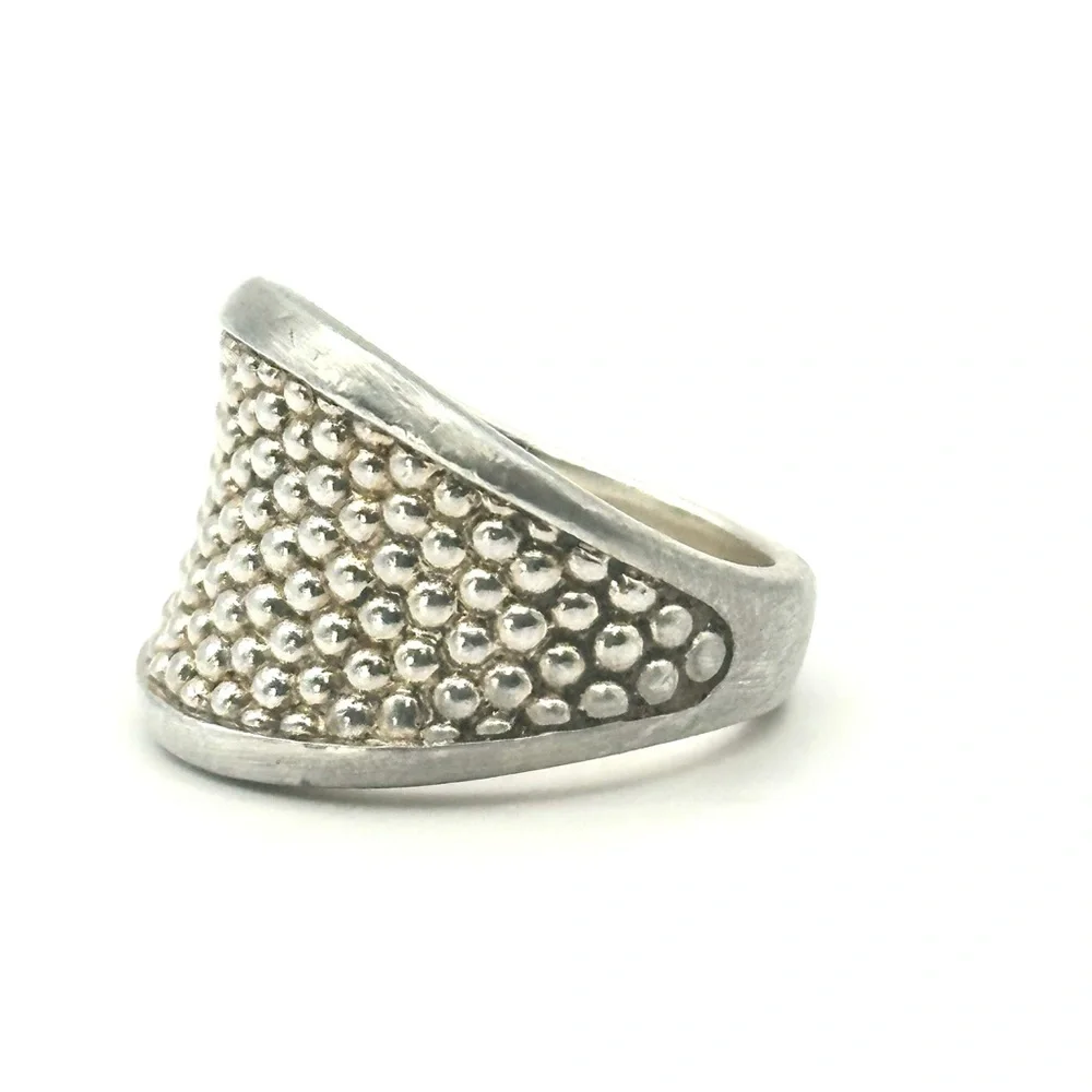Lagos Signature Caviar Sterling Silver Beaded Concave Ring Size 7